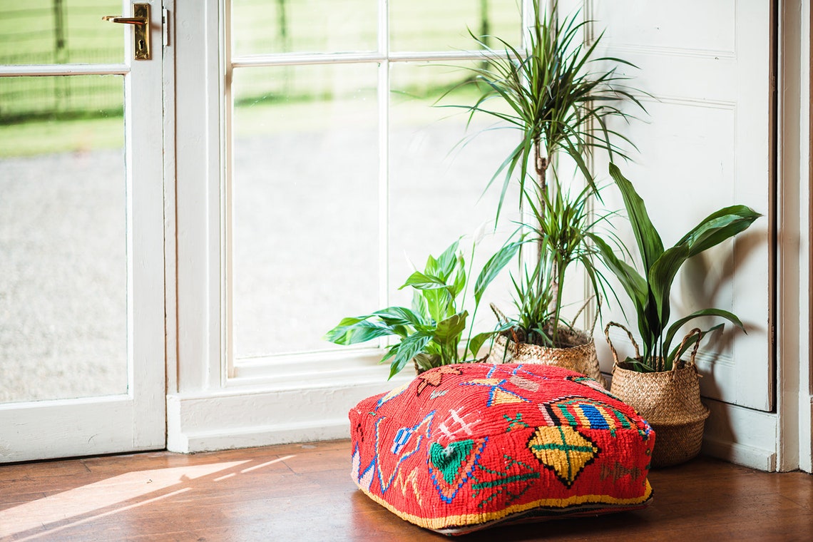 Vintage marroquí puf cojín de piso puf vintage reposapiés | Etsy