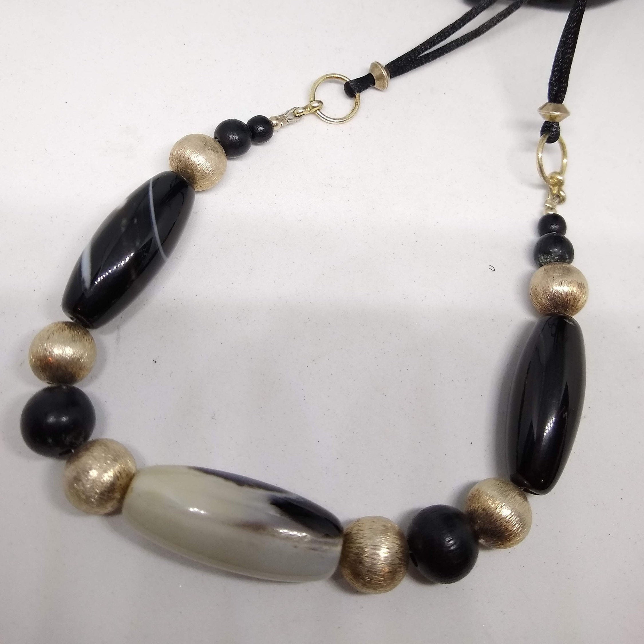 Semi Precious Stone and Metallic Bead Necklace Threaded on | Etsy