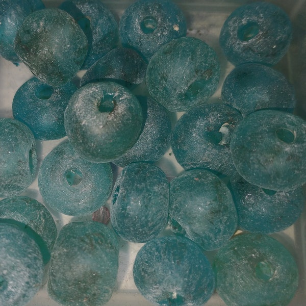 Ghanian Glass Beads  Rounds Greens & Blues 7mm,10mm, 15mm x 10