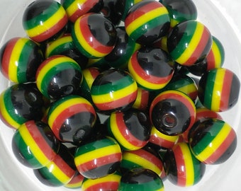 Rasta Beads Ghana Jamaica Reggae Stripes Acrylic x 10 Various Shapes