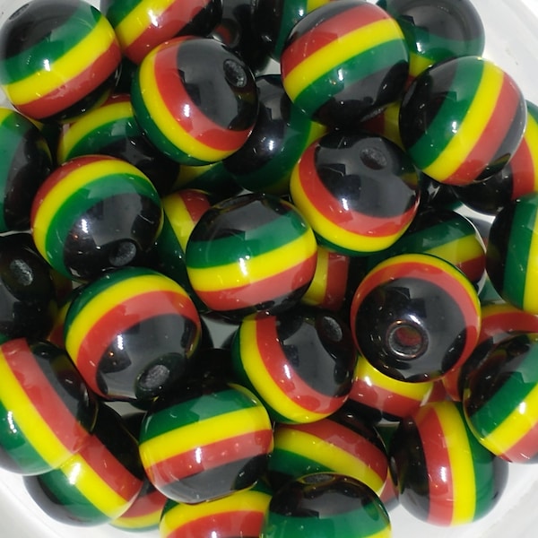 Perles Rasta Ghana Jamaïque Reggae Rayures Acrylique x 10 formes diverses