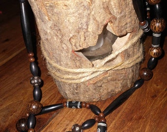 Natural Dark Wooden Bead Necklace - Single Strand  Handmade