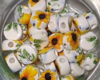 Sunflower Beads Porcelain-Rounds, Flat rounds, Spacers,Ovals,Hearts  (10) Ukraine