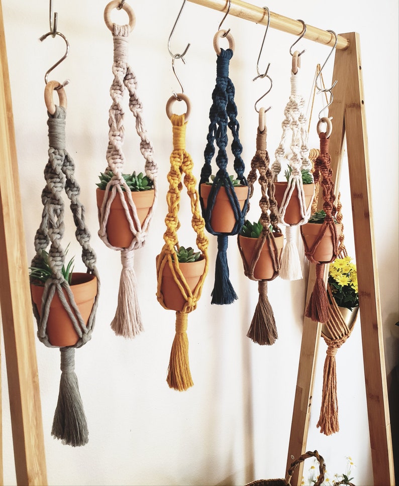 Pots Included*Mini Boho Macrame Plant Hanger For Succulents Boho Macrame Wall Hanging
