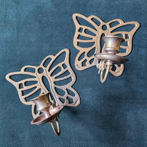 Vintage Authentic Brass Butterfly Wall Sconce Candlestick Holder