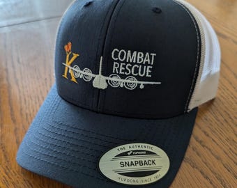 HC130 Casquette trucker snapback brodée Combat Rescue | Chapeau de roi de combat | Chapeau de sauvetage | RASD