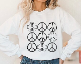 Peace Signs Sweatshirt, Peace Symbol Shirt, Peace Sweatshirt, Floral Peace Sign Shirt, Peace Sign Sweatshirt, Positive Gift, Gift for Friend