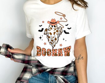 BooHaw Shirt, Ghost T-Shirt, Cow Print Ghost Shirt, Western Halloween Shirt, Halloween T-Shirt, Country Fall Shirt, Boo Halloween Tee