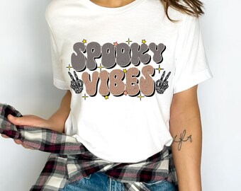 Spooky Vibes Shirt, Retro Halloween Shirt, Vibes T-Shirt, Peace Skeleton Tee, Funny Halloween Shirt, Spooky Season Shirt, Matching Halloween