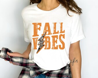 Fall Vibes Lightning Bolt Shirt, Fall Shirt, Retro Fall T-Shirt, Leopard Lightning Tee, Cute Fall Vibes T-Shirt, Pumpkin Season Shirts