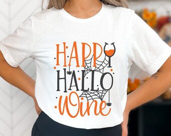 Happy Hallo-Wine Shirt, Funny Halloween Shirt, Halloween Wine T-Shirt, Wine Graphic Tee, Wine Lover Gift, Halloween Gift for Her, Hallo Wine
