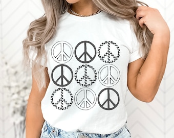 Peace Signs Shirt, Peace Symbol T-Shirt, Peace Tee, Floral Peace Sign Shirt, Peace Shirt, Positive Gift, Gift for Friend, Cute Graphic Tee