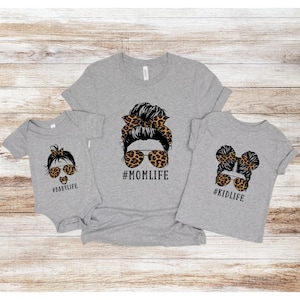 Leopard Mommy And Me Messy Bun Shirts, Mom Life Shirt, Kid Life Shirt, Baby Life Bodysuit, Matching Shirts, Mama Shirt, Cute Leopard Tees