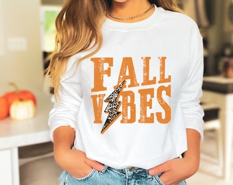 Fall Vibes Lightning Bolt Sweatshirt, Fall Vibes Shirt, Fall Sweatshirt, Leopard Fall Shirt, Lightning Sweatshirt, Fall Shirt