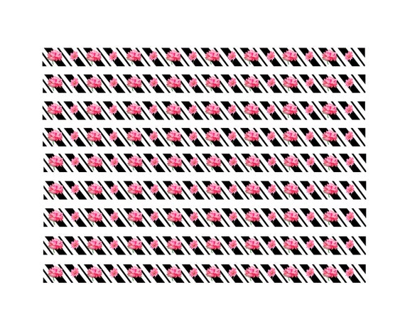 Black &amp; White Floral Digital Washi Tape Printable. Letter and | Etsy