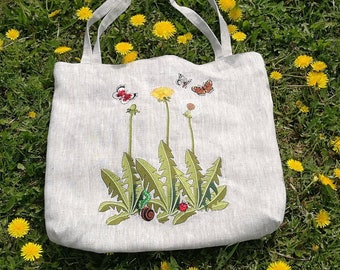 Sac fourre-tout en lin avec broderie