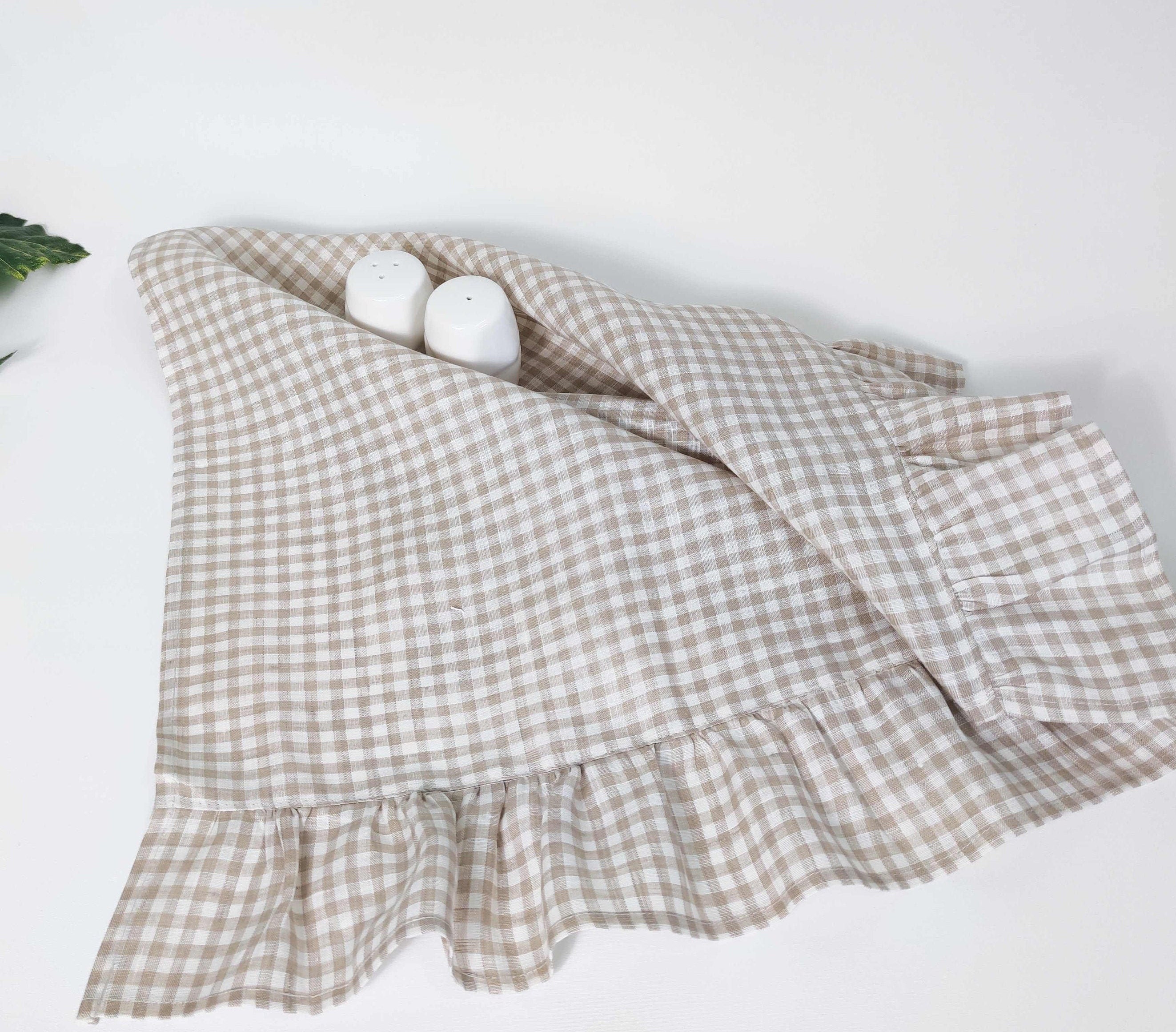 Toalla de cocina de lino toalla azul rosa con volantes | Etsy