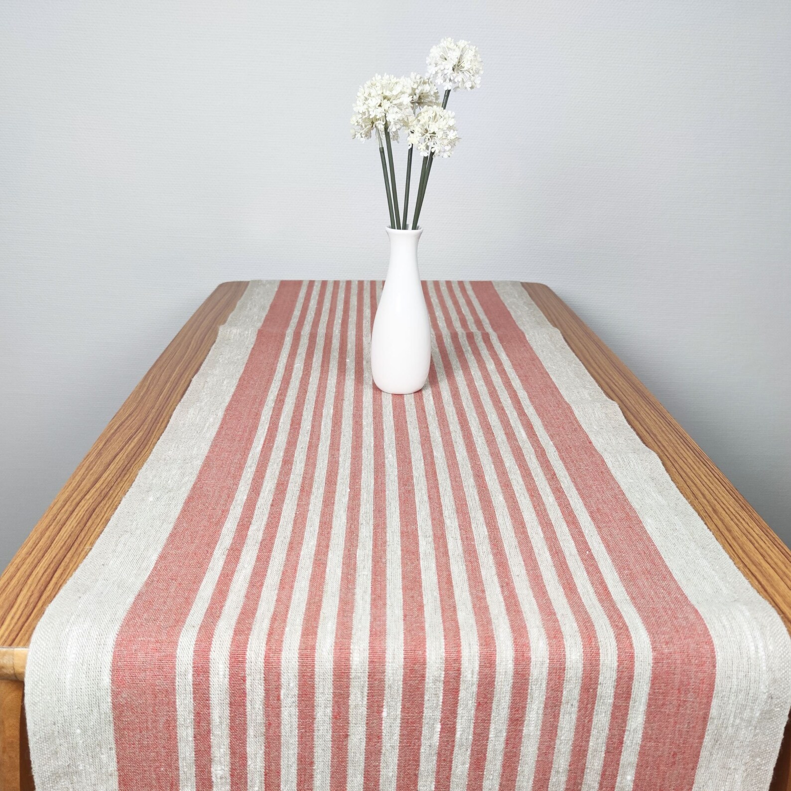 Gray Table Runner With Red Stripes Burlap Table Runner Etsy