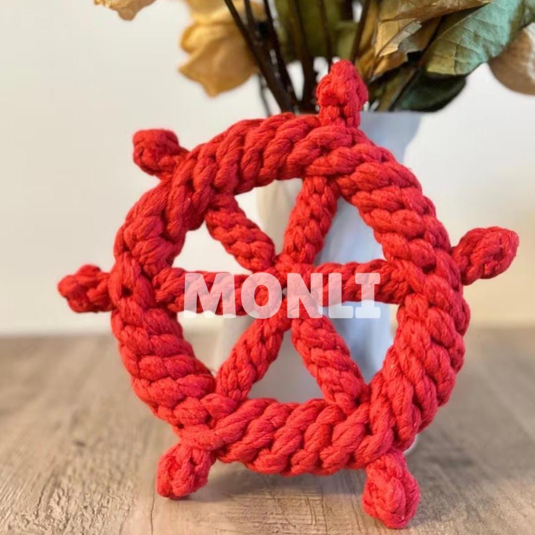 Eco-Friendly Cotton Rope Dog Toy Braided Anchor and Wheel, Tug of War Toys, Handmade Dog Rope Anchor, Gift for Dogs, Large