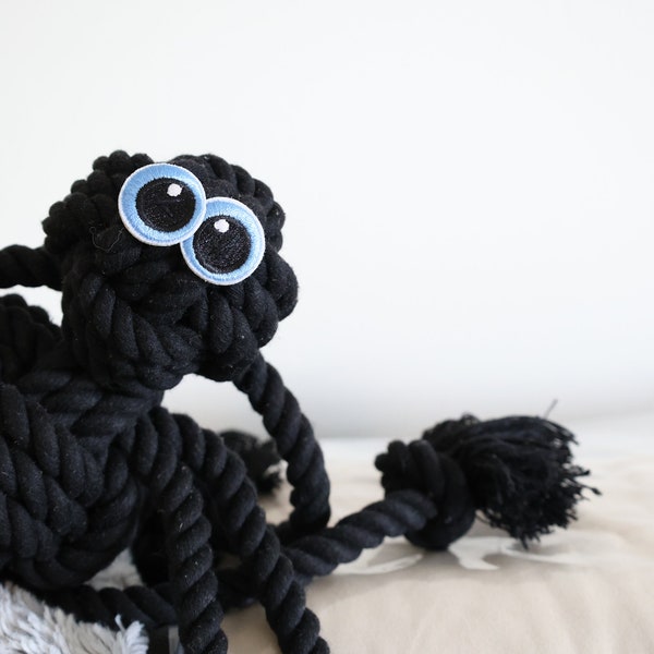 Black Spider Dog Rope Toy, Handmade Sustainable Dog Rope Toys, Toys for Middle and Large Dogs,  Dog Toys with Premium Cotton Rope