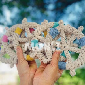 Macrame Rope Dog Toy: Nautical Wheel Tug, Durable Cotton