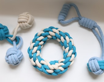 Rope Chew and Tug of War Toys 3Pc Set, Handmade cotton rope toys, durable and sturdy tug toys.  Earth favorite dog toys