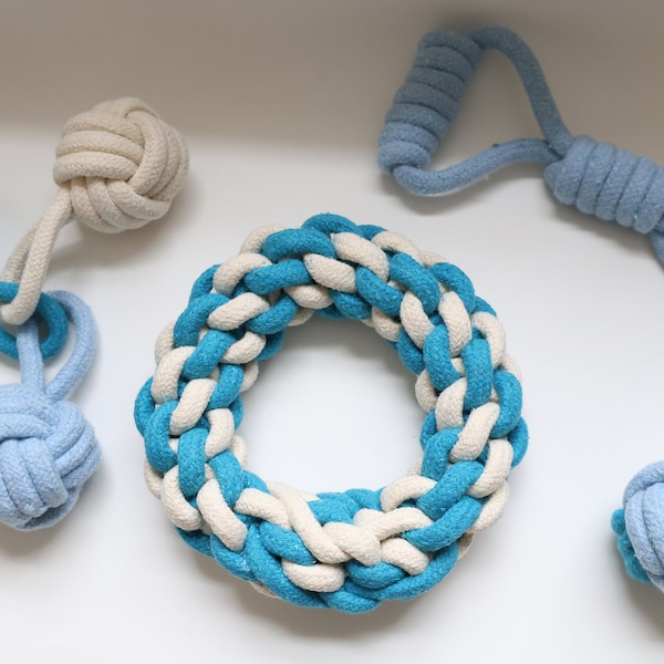 Rope Chew and Tug of War Toys 3Pc Set, Handmade cotton rope toys, durable and sturdy tug toys.  Earth favorite dog toys