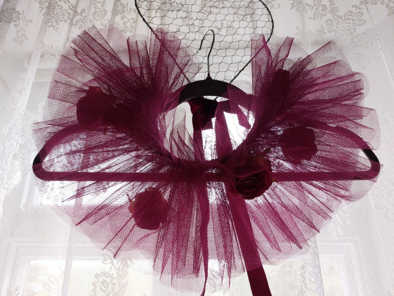 Burgundy ruffle collar, romantic clown collar, romantic tulle ruffles with flowers, pierrot clown ruffles, circus collar image 2