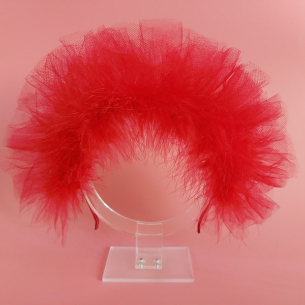 Ms Deetz || Red tulle and feather headpiece