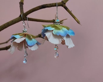 Dewdrop flower earrings, flower petal earrings, whimsical fairy earrings, botanical earrings