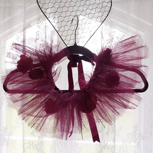 Burgundy ruffle collar, romantic clown collar, romantic tulle ruffles with flowers, pierrot clown ruffles, circus collar image 8