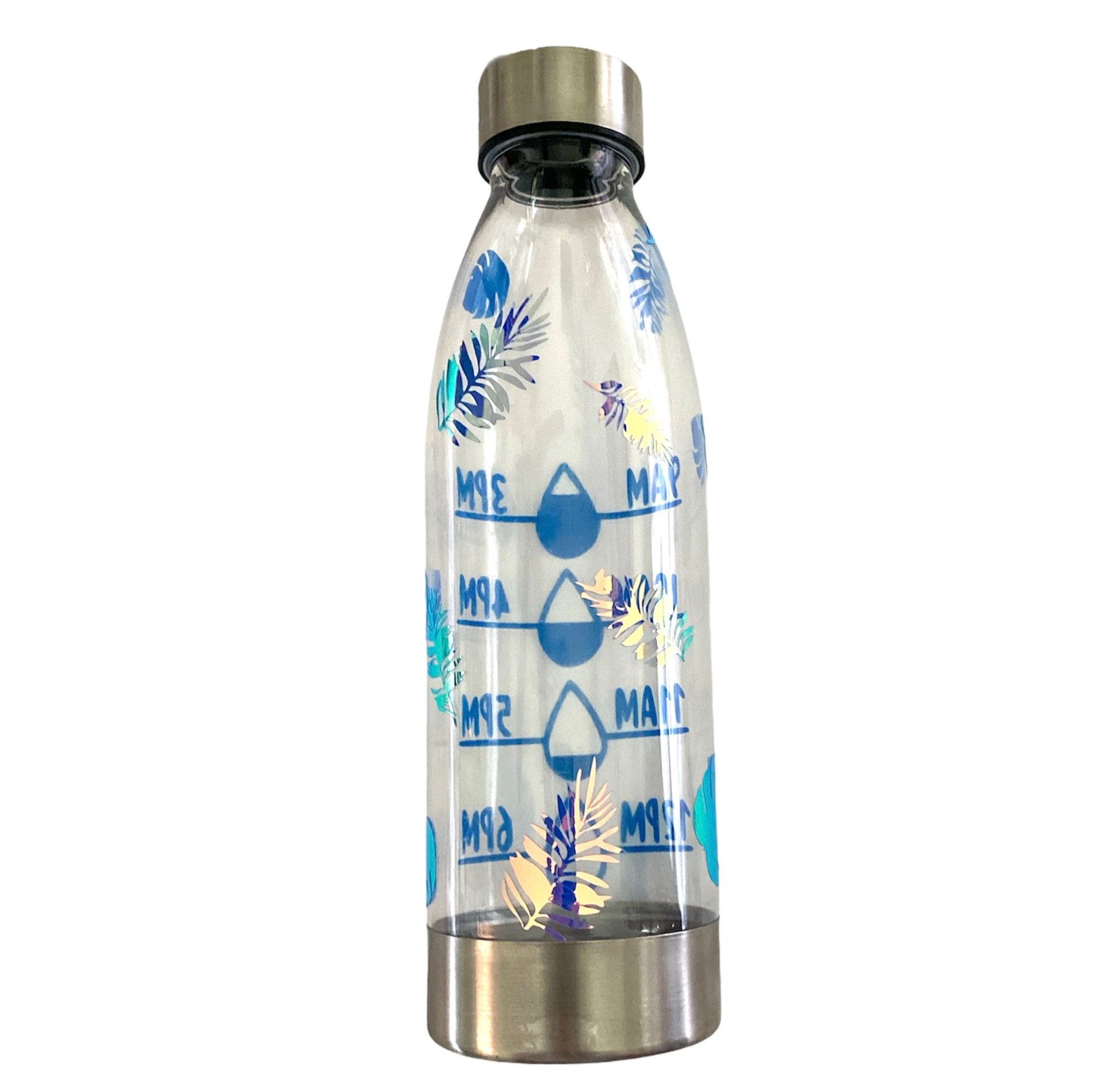 clear water bottle with time markings