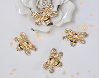 Honey Bumble Bee Button Gold Tone w/ Rhinestones Enameled Shank Back ~ Priced Per Piece