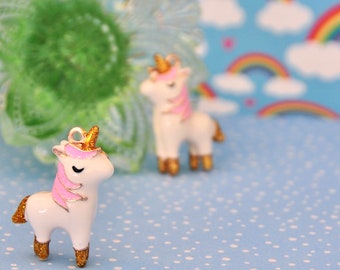 Unicorn charm 8 pieces mythical creature two sided jewelry supply gold plate metal fairy tale animal charm