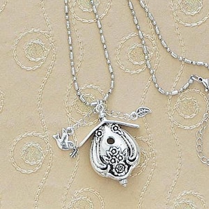 Birdhouse Necklace Flatware Knife Handle with Dove Bird & Leaf Charm Adorable 16 Inch Chain
