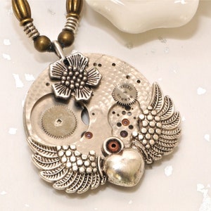 Steam Punk Watch Parts Pendant Necklace Wings Heart Flowers