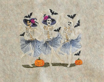 Dancing Skeletons Halloween Embroidered Panel 9 x 12 Costume Hat Tote Decoration Pillow