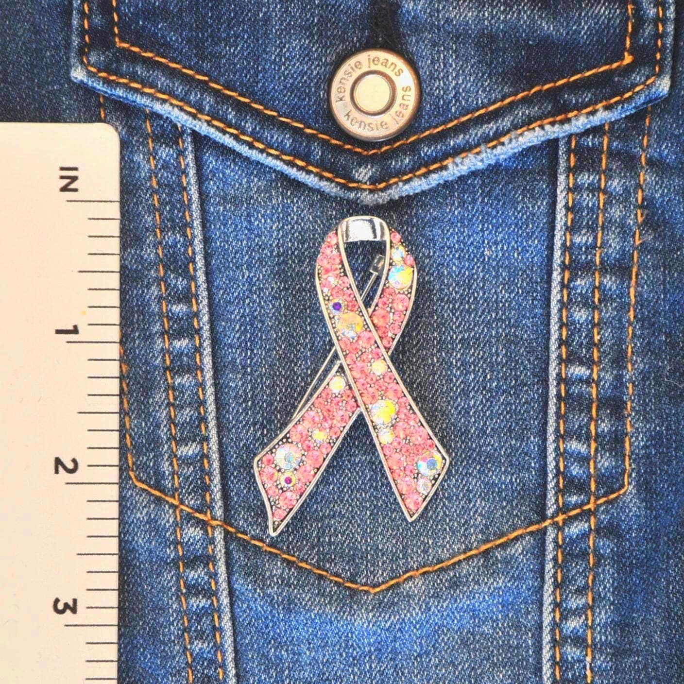Pink Ribbon With Rhinestone Breast Cancer Awareness Ribbon Rhinestone Pin Brooch / 3 1/4 Inch ...