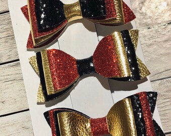 3,4 or 5 Inch Red Velvet And Gold Glitter Christmas Children/'s Hair Bow