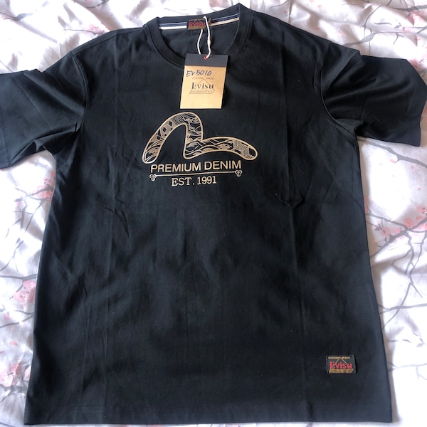 EVISU tee shirt black and gold 36” new old stock never worm
