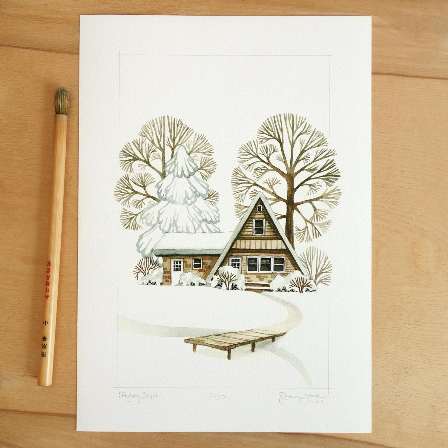 Cozy hideaway  - Watercolor ilustration. Fine art archival print (giclee) on A4 100% cotton paper.