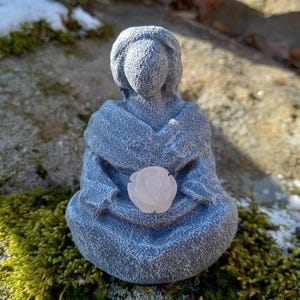 Aphrodite Goddess Statue with Rose Quartz Gemstone – Love, Passion, Healing Altar Decor - Miniature Aphrodite Goddess Rose Flower