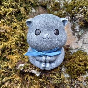 Mini Kitten Statue, Cat Statue, Feline Buddha Statue, Meditating Cat Statue, Zen Garden Decor, Kitten Memorial Gift, 2&quot; Tall
