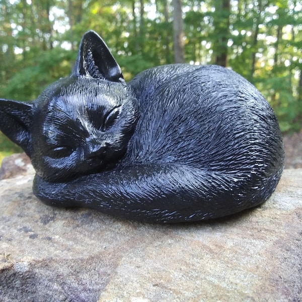 Cat Statue, Black Cat Statue, Sleeping Cat Statue, Black Garden Cat Statue, Cat Memorial Statue, Concrete Cat Statue, Sleeping Garden Cat