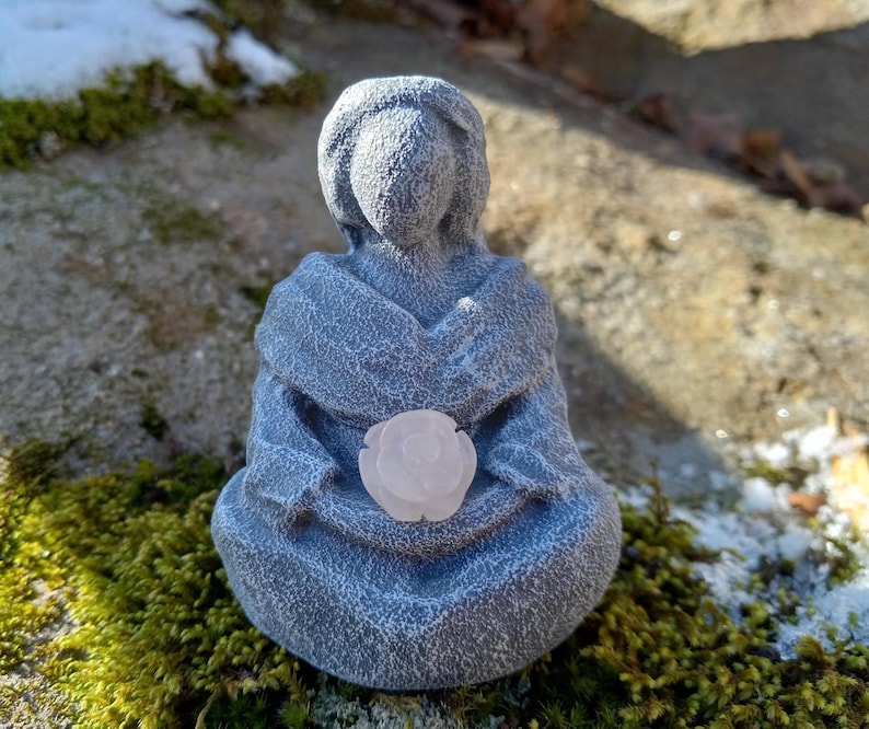 Aphrodite Goddess Statue with Rose Quartz Gemstone – Love, Passion, Healing Altar Decor - Miniature Aphrodite Goddess Rose Flower