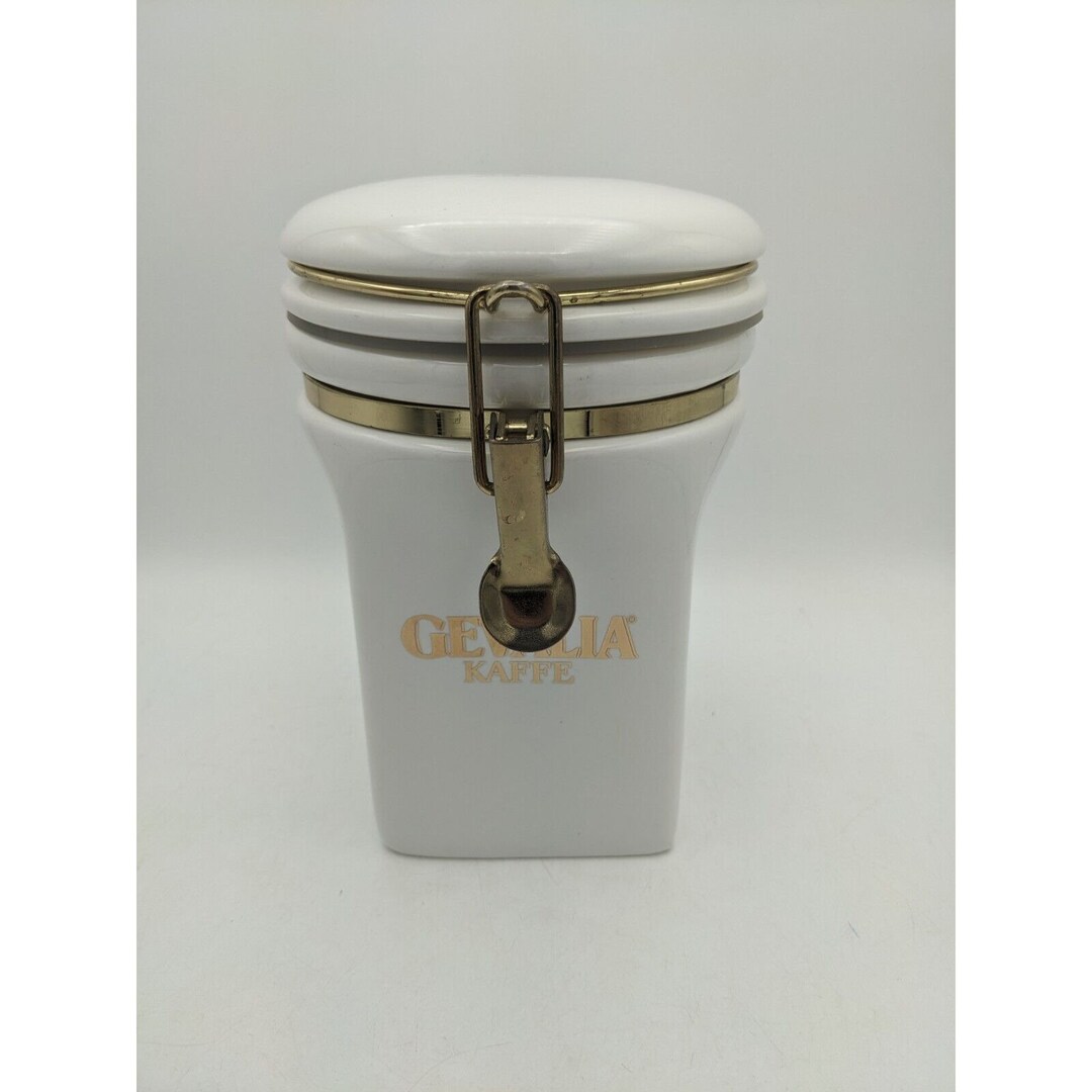 Gevalia Kaffe Coffee CANISTER White Gold Letter Airtight Vintage Made
