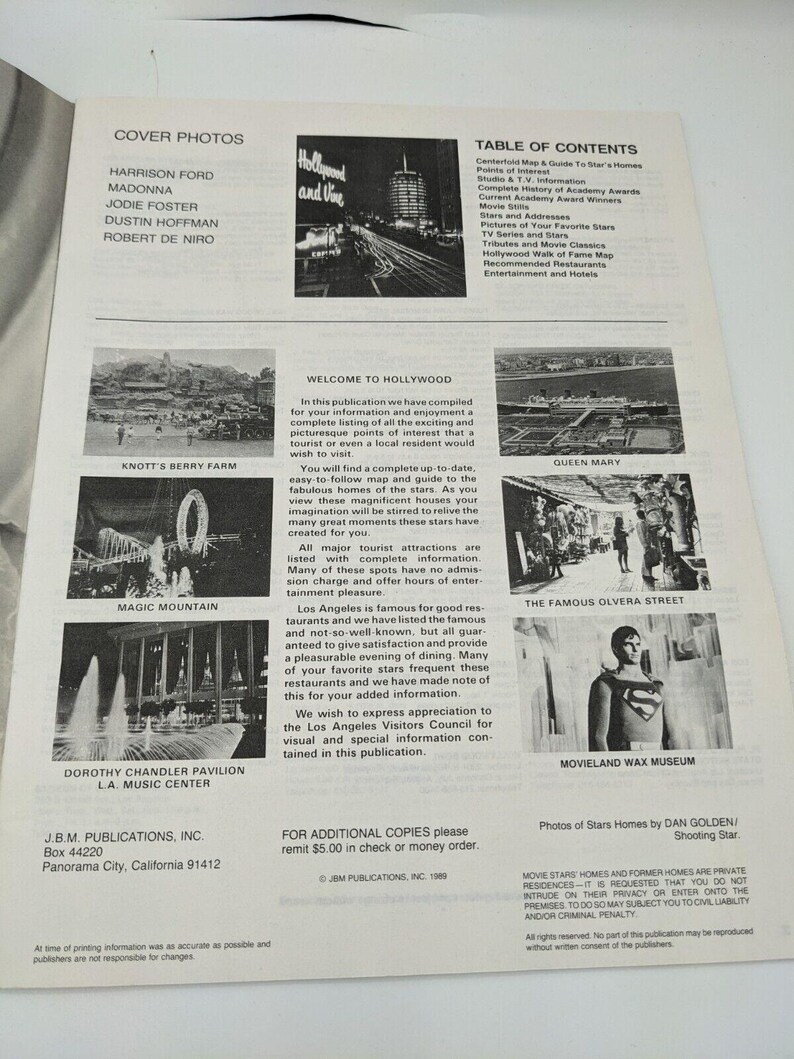 Vintage Hollywood Map & Guide to the Homes of the Stars 1989 so Ca ...