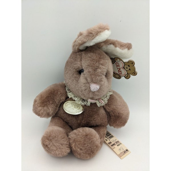 1985 VTG Gund Pudgy Bunny Rabbit Collar Stuffed Animal Plush Ear Filene's Tags