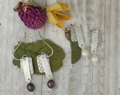 Cultured Pearl Silver Earrings, White Teardrop Pearl, Grey Natural Pearl Jewelry, Sterling Silver