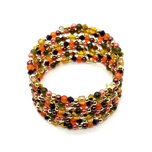 Fall Beaded Memory Wire Bracelet: 14K Gold Plated & Glass